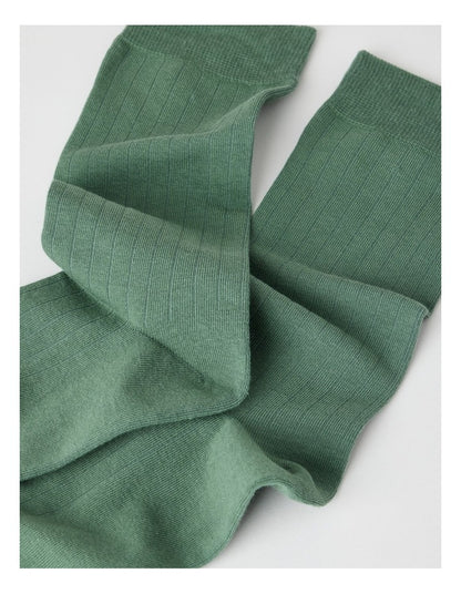 Australian Cotton Wide Rib Socks in Fir Green