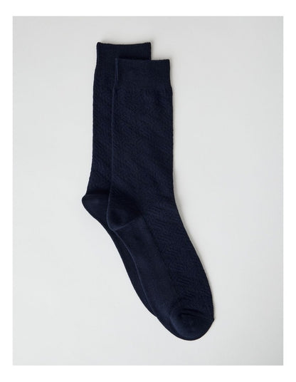 Australian Cotton Textured Socks in Navy