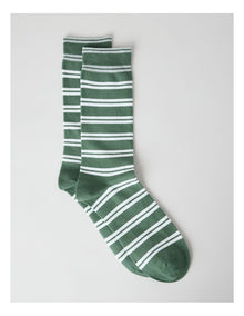 Australian Cotton Stripe Socks in Fir Green