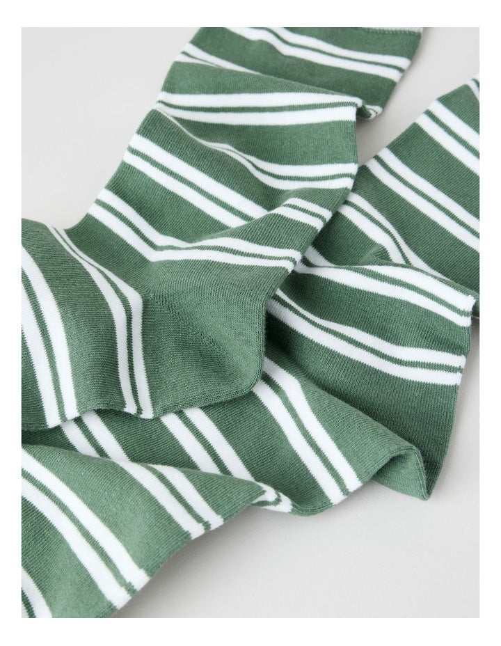 Australian Cotton Stripe Socks in Fir Green