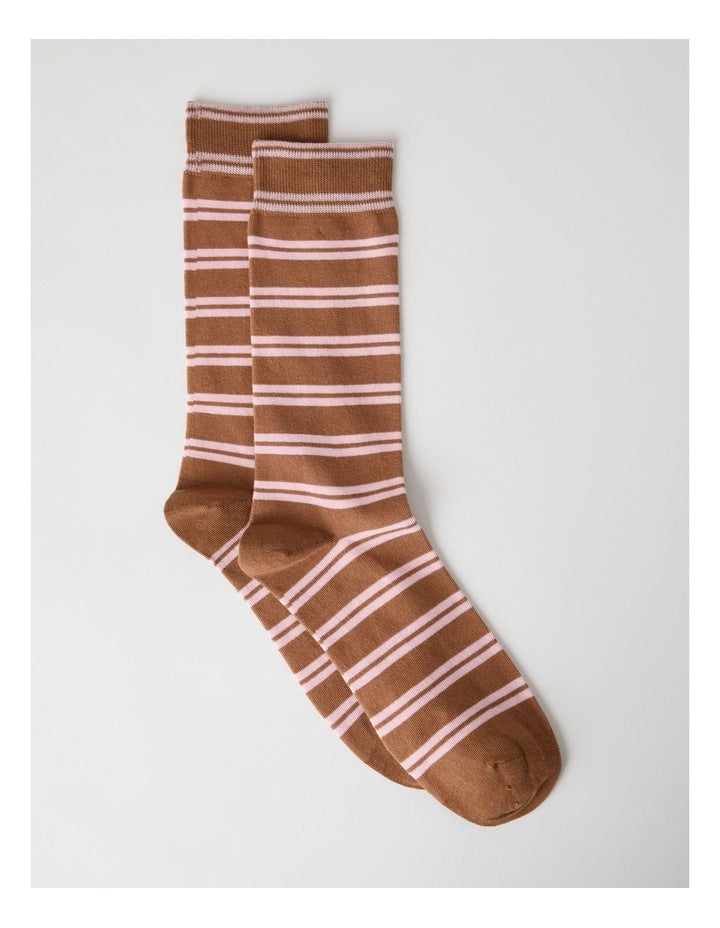 Australian Cotton Stripe Socks in Rich Hazelnut