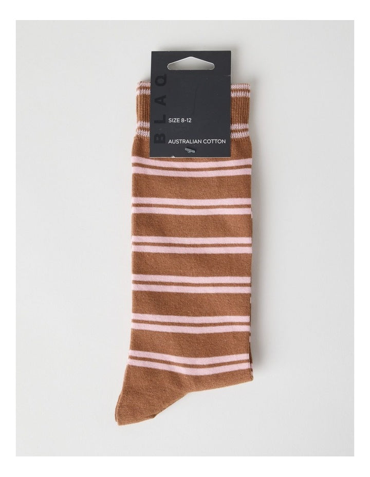 Australian Cotton Stripe Socks in Rich Hazelnut