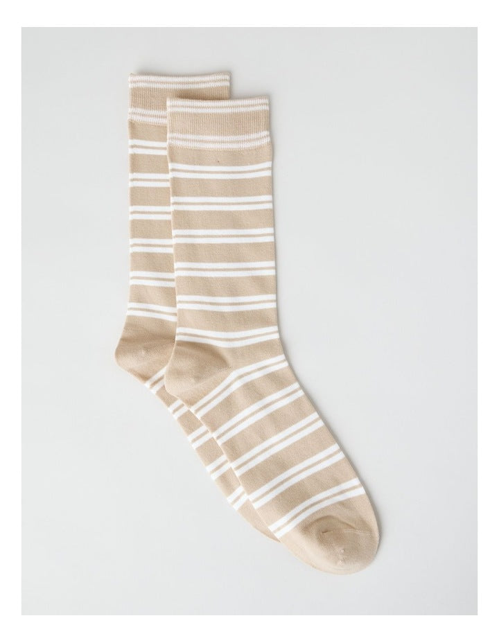 Australian Cotton Stripe Socks in Buff