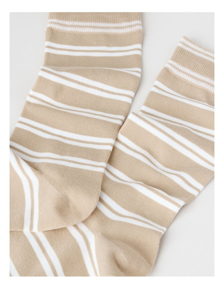 Australian Cotton Stripe Socks in Buff