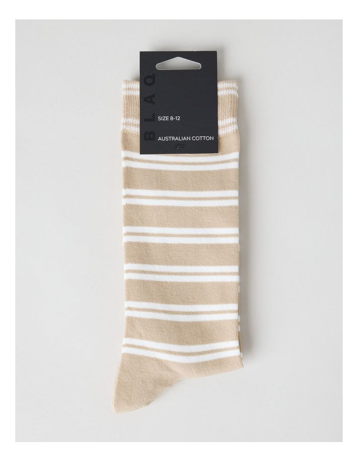 Australian Cotton Stripe Socks in Buff