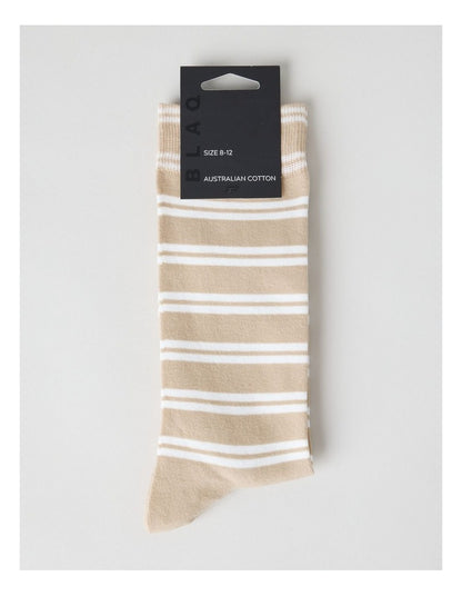 Australian Cotton Stripe Socks in Buff