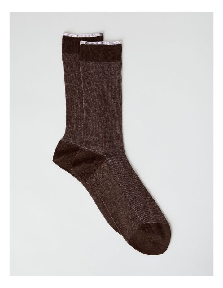 Australian Cotton Vertical Stripe Socks in Walnut