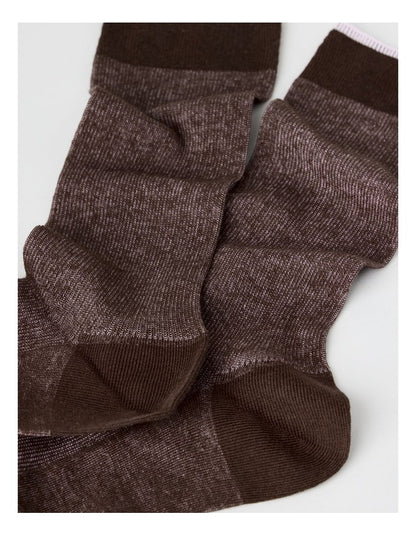 Australian Cotton Vertical Stripe Socks in Walnut