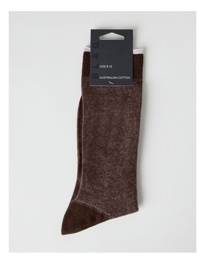 Australian Cotton Vertical Stripe Socks in Walnut
