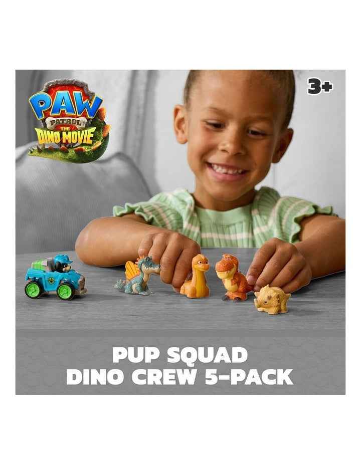PAW Patrol: The Dino Movie, Pup Squad Dino Crew with Rex Pup Squad Racer and 4 Rollable Dinosaur Toy Figures, Toys for Ages 3+