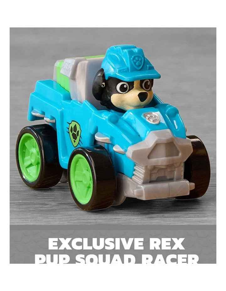 PAW Patrol: The Dino Movie, Pup Squad Dino Crew with Rex Pup Squad Racer and 4 Rollable Dinosaur Toy Figures, Toys for Ages 3+