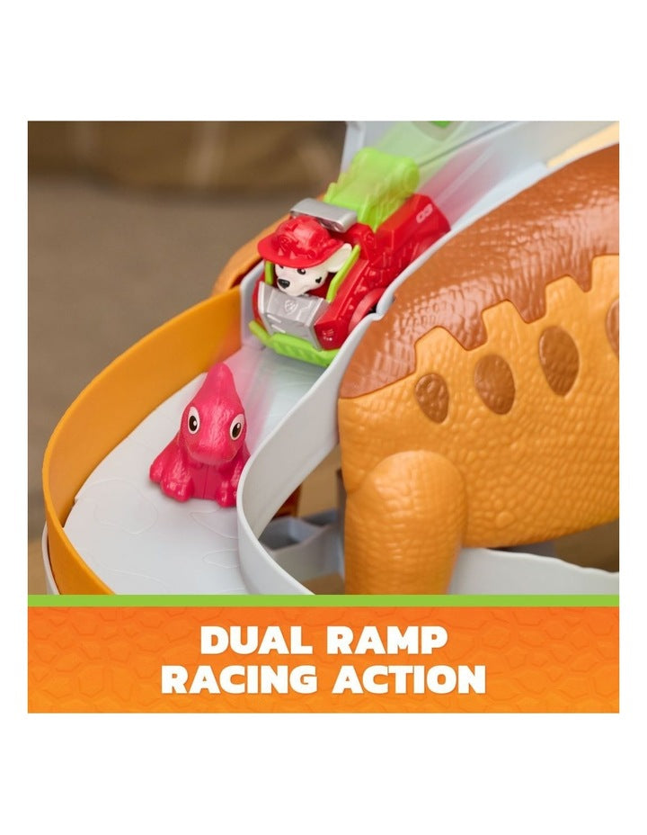 The Dino Movie, Lift & Race Dino Playset with 10-inch Brachiosaurus, Marshall and Rhubarb Action Figure