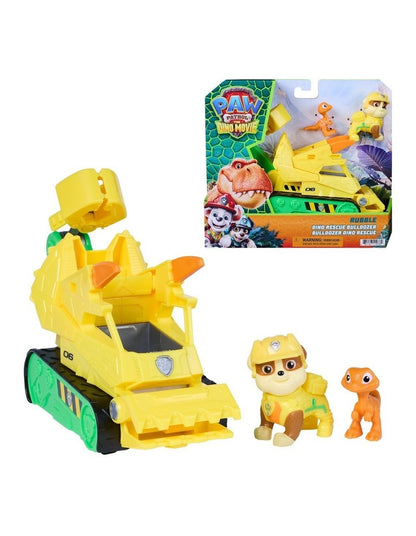 PAW Patrol The Dino Movie, Rubble Dino Rescue Bulldozer with Chomping Action and Articulated Claw, 2 Action Figures & Vehicle