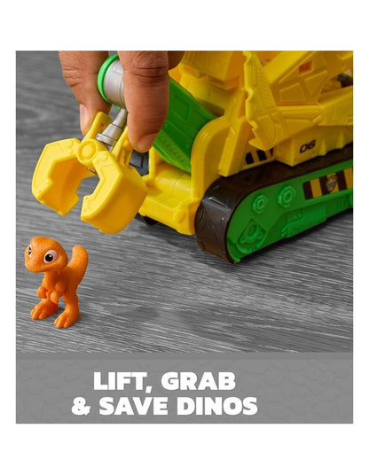 PAW Patrol The Dino Movie, Rubble Dino Rescue Bulldozer with Chomping Action and Articulated Claw, 2 Action Figures & Vehicle