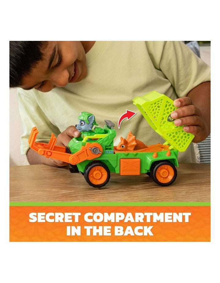 The Dino Movie, Rocky Dino Rescue Recycler with Secret Compartment and Working Claw, 2 Action Figures & Vehicle