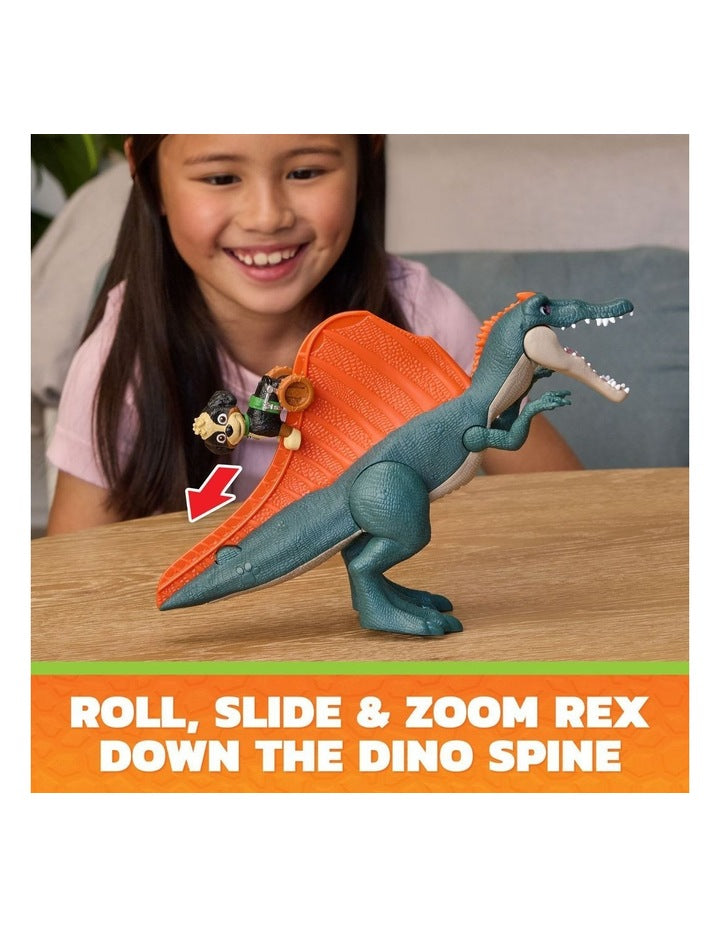 The Dino Movie, Rise & Roll Dino Set, Includes 7-Inch Spinosaurus Dinosaur Toy with Sounds & Rex Action Figure