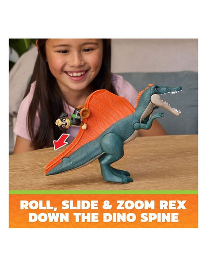 The Dino Movie, Rise & Roll Dino Set, Includes 7-Inch Spinosaurus Dinosaur Toy with Sounds & Rex Action Figure