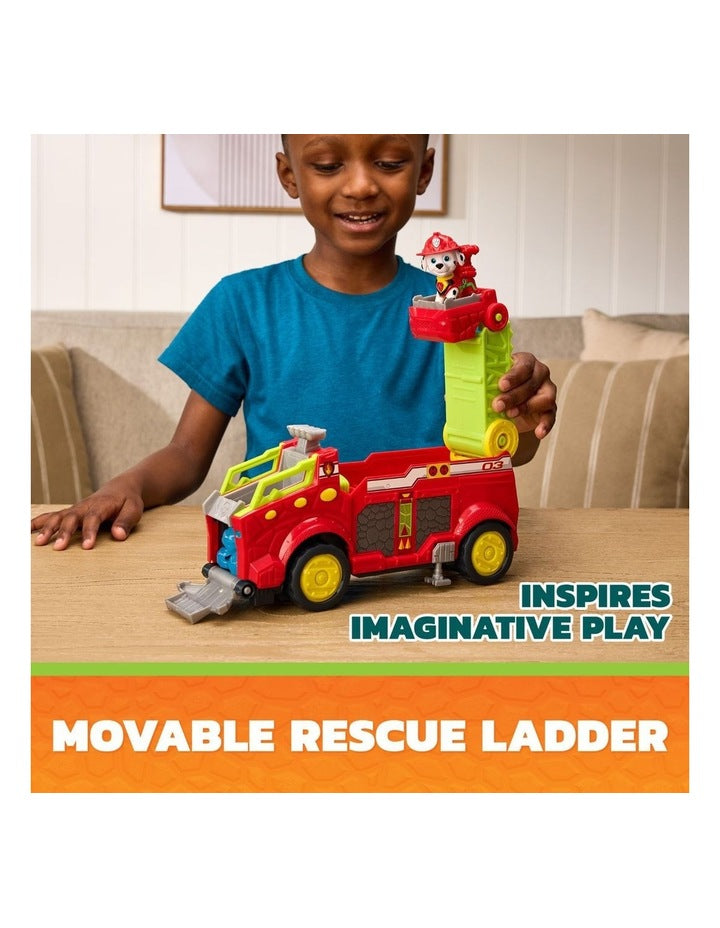 The Dino Movie, Dino Rescue Responder, Over 10-Inch Long Firetruck Toy Car with Marshall Figure & 3 Projectiles