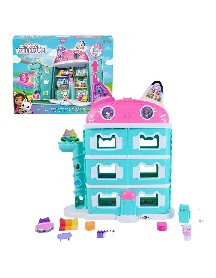 DreamWorks Gabby's Dollhouse Gabby's Meow-mazing Dollhouse,  2 Feet Tall with 15 Pieces - Featuring Lenticular Eyes and Figures