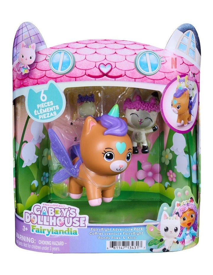 DreamWorks Gabby's Dollhouse Fairylandia MerCat & Kitty Narwhal Fairyflight Adventure Pack, 3 Figures with Wings and Crowns