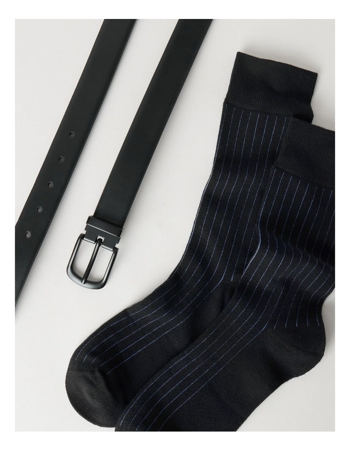 Reversible Belt and Sock Gift Set in Black