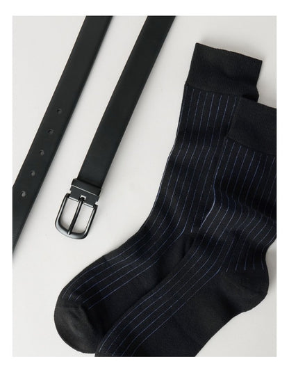 Reversible Belt and Sock Gift Set in Black