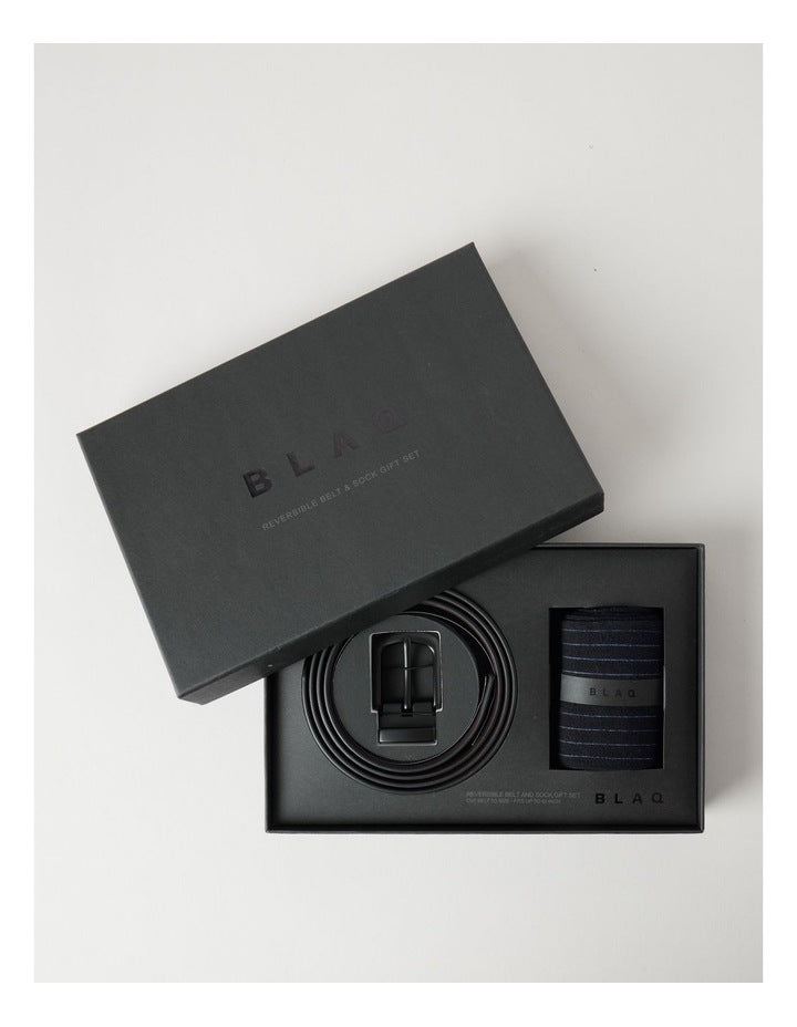 Reversible Belt and Sock Gift Set in Black
