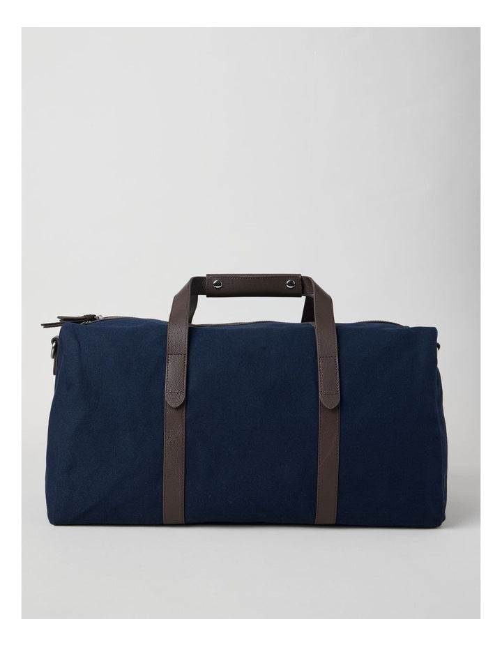 Leather Trim Weekender Bag in Navy