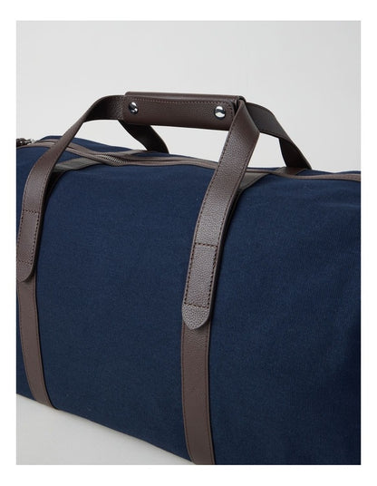 Leather Trim Weekender Bag in Navy