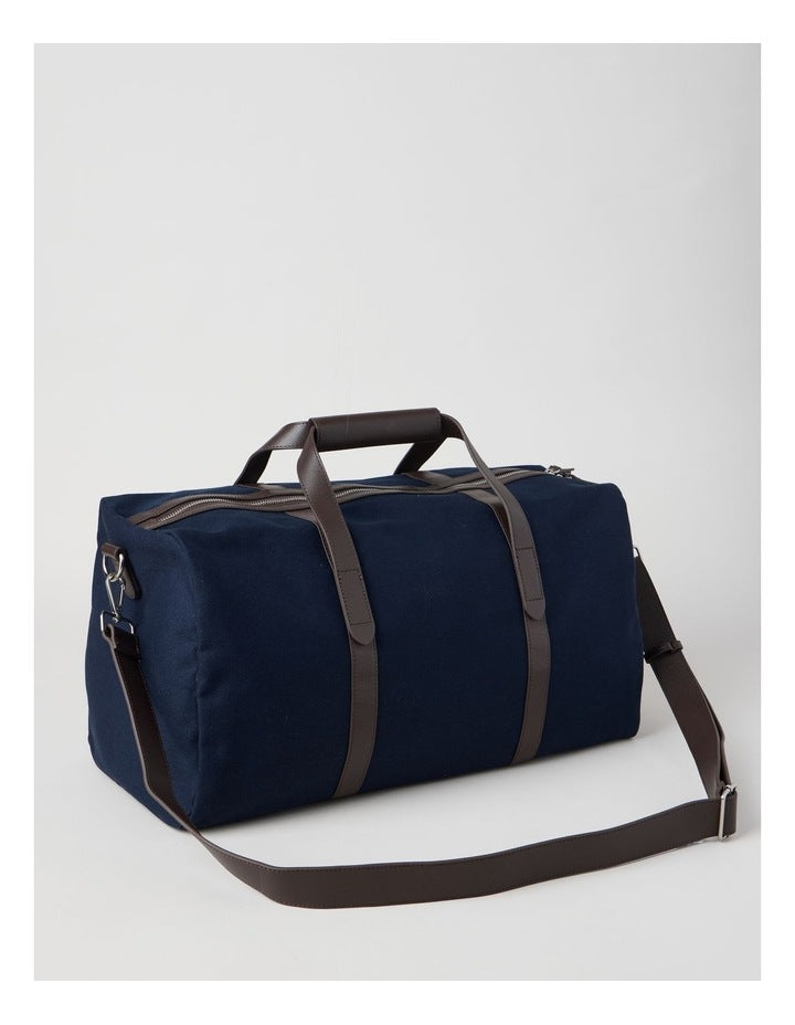 Leather Trim Weekender Bag in Navy