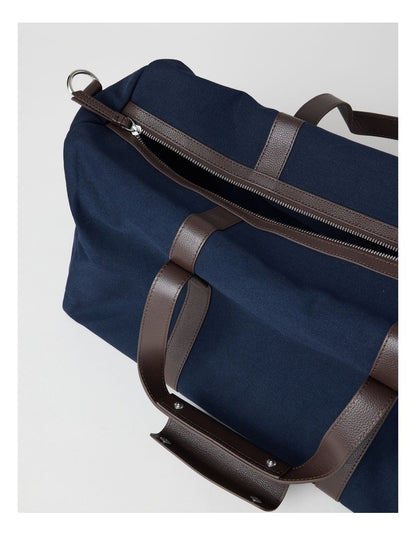 Leather Trim Weekender Bag in Navy