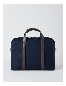 Leather Trim Briefcase Bag in Navy