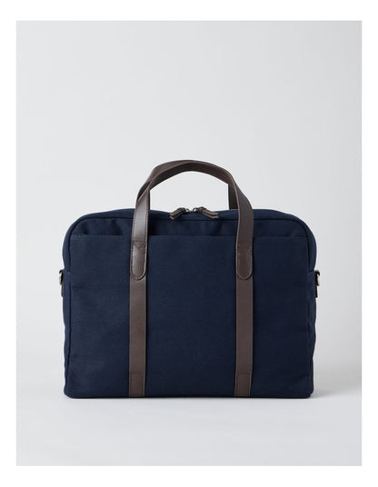 Leather Trim Briefcase Bag in Navy
