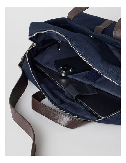 Leather Trim Briefcase Bag in Navy