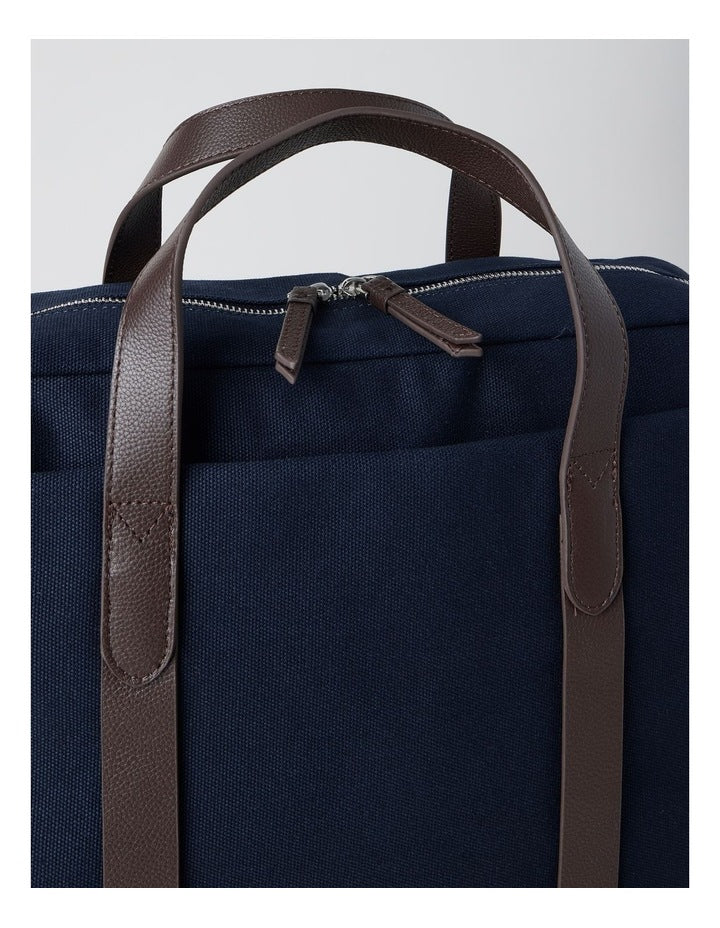 Leather Trim Briefcase Bag in Navy