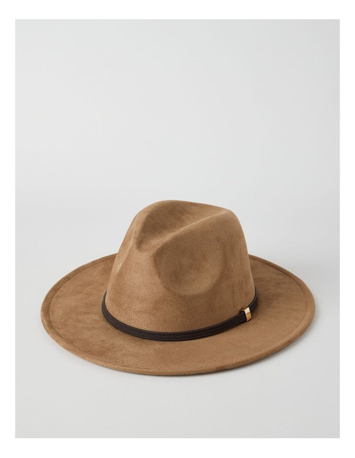 PANAMA HAT WITH SUEDE TRIM TAN