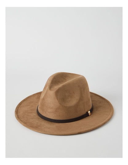 PANAMA HAT WITH SUEDE TRIM TAN