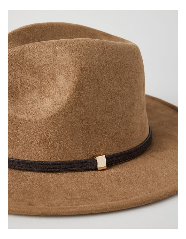 PANAMA HAT WITH SUEDE TRIM TAN