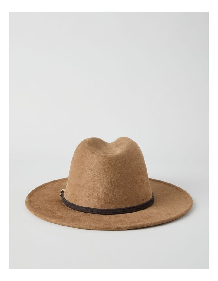 PANAMA HAT WITH SUEDE TRIM TAN