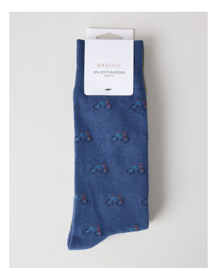 2 Pack Bike/Car Socks in Blue and Khaki
