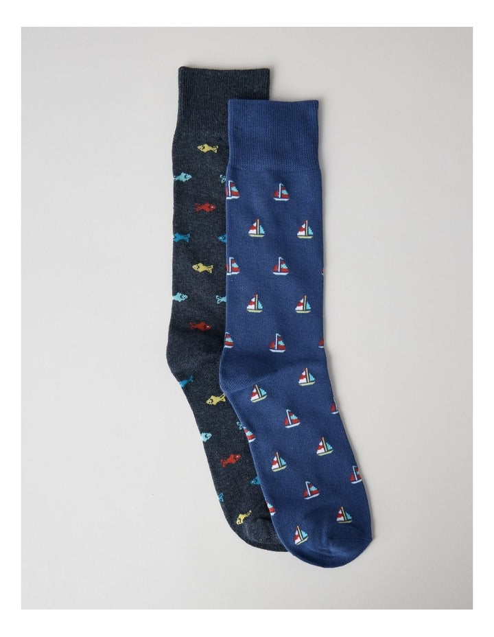 2 Pack Ocean Cruise Socks in Navy and Blue