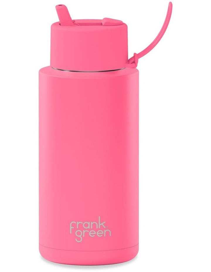 Stainless Steel Reusable Bottle with Flip Straw Lid 34oz in Bubblegum