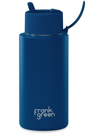 34oz/1L Stainless Steel Reusable Bottle Deep Ocean with Flip Straw Lid