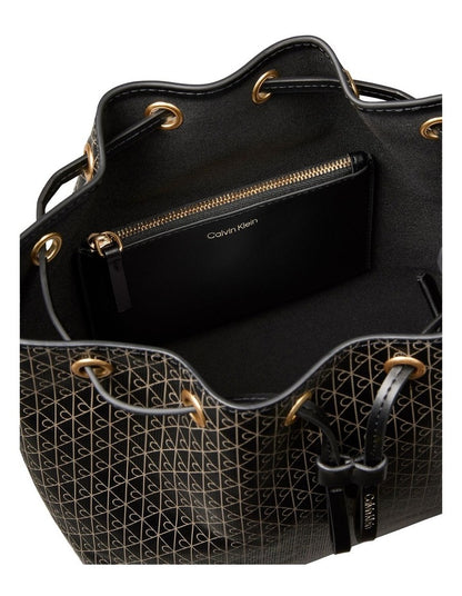Emblem Allover Print Drawstring Crossbody Bag in Black