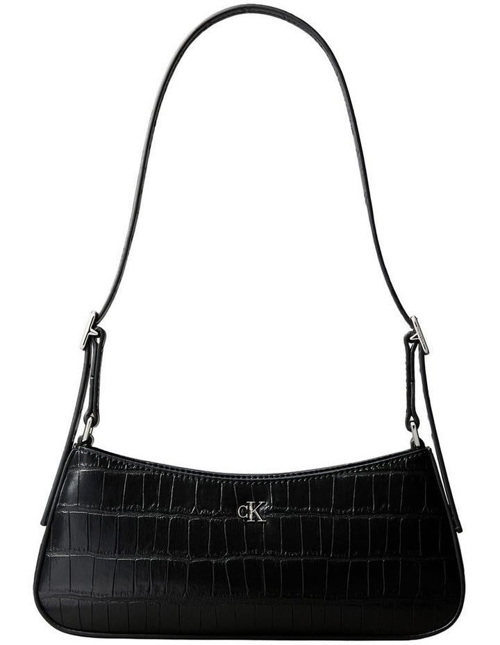 Monogram Logo Hardware Shoulder Bag in Black Croc
