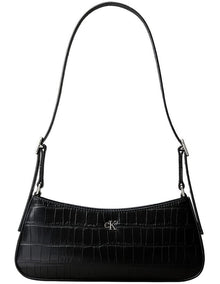 Monogram Logo Hardware Shoulder Bag in Black Croc