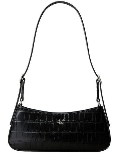 Monogram Logo Hardware Shoulder Bag in Black Croc