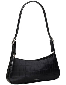 Monogram Logo Hardware Shoulder Bag in Black Croc