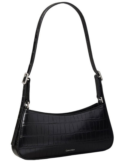 Monogram Logo Hardware Shoulder Bag in Black Croc
