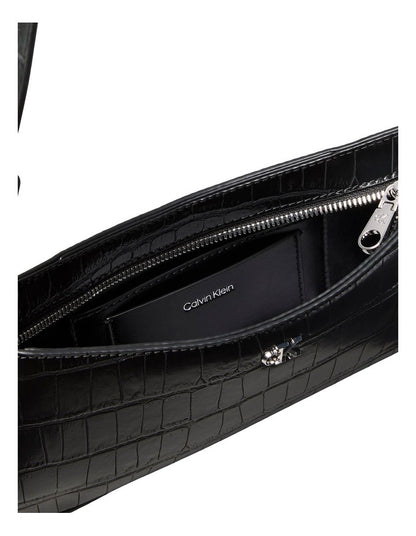 Monogram Logo Hardware Shoulder Bag in Black Croc